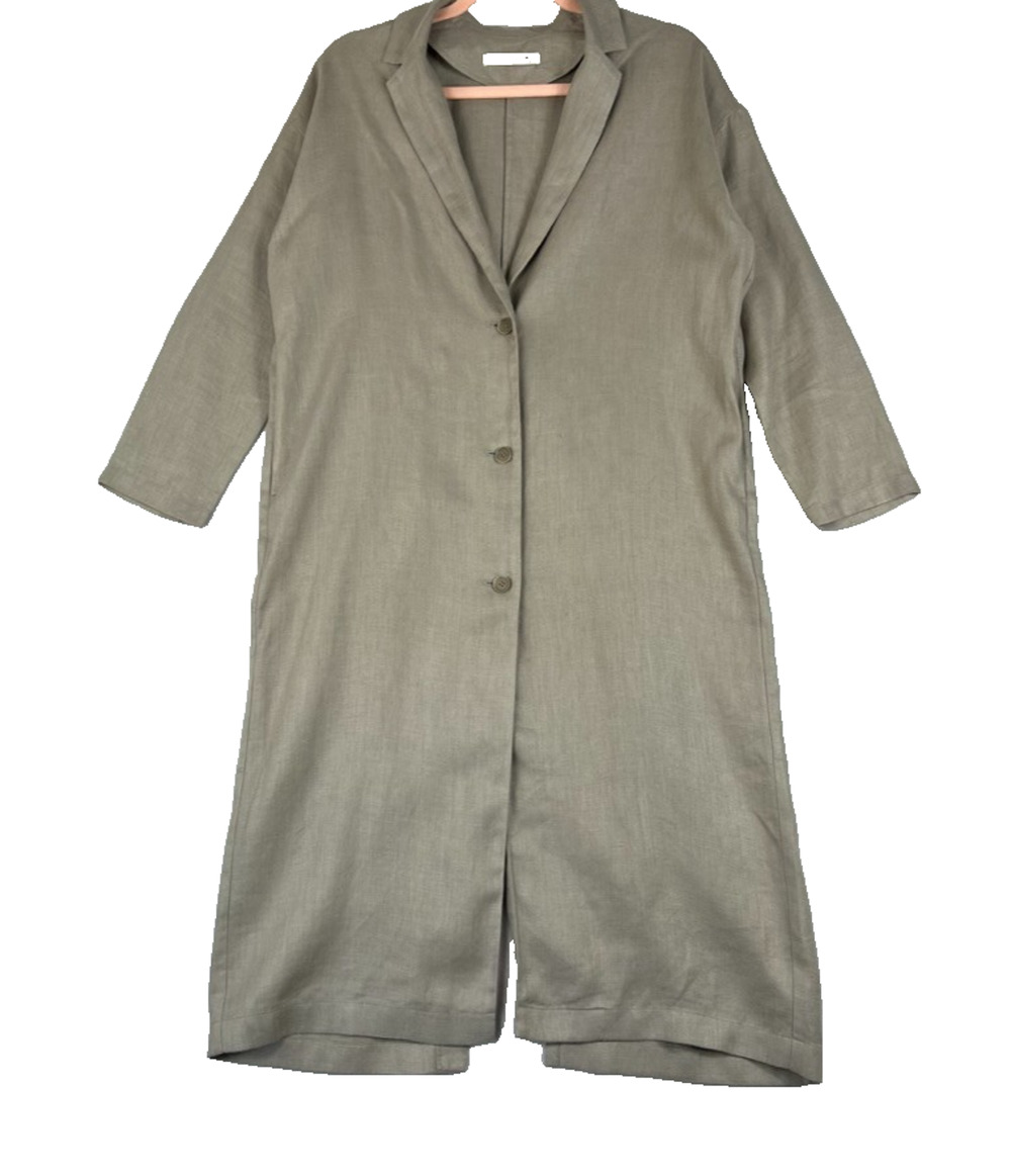 Evam Eva 100% Linen Duster Coat Women's Size 1 Beige Rear Vent Lagen Look
